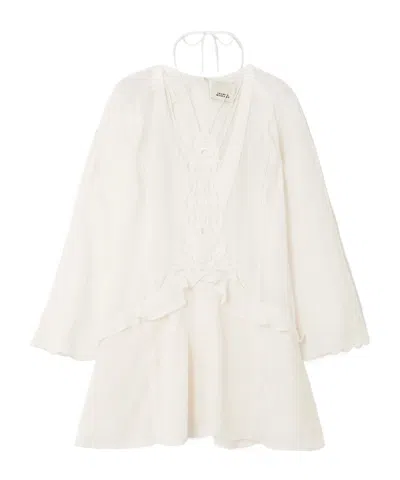Isabel Marant Liya Lace-trimmed Embroidered Ramie Mini Dress In Neutral