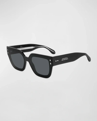 Isabel Marant Logo Acetate Square Sunglasses In Black/gray Solid