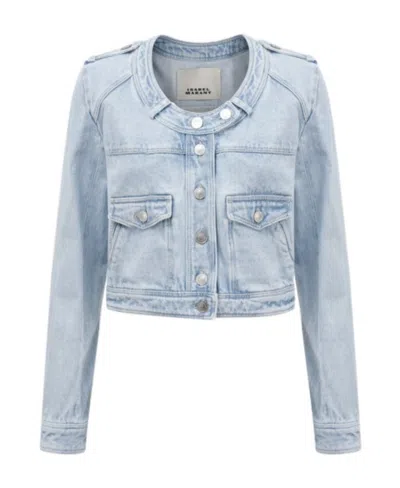 Isabel Marant Logo Denim Coat In Blue