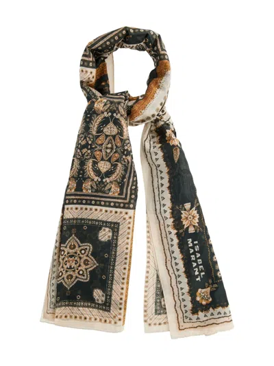 Isabel Marant Logo-detail Patterned Scarf In Black