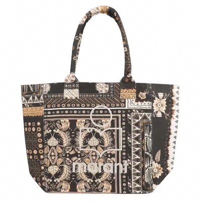 Isabel Marant Logo Detail Print Cotton Tote Bag In Black