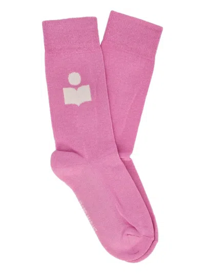 Isabel Marant Logo-embroidered Ribbed Socks In Pink