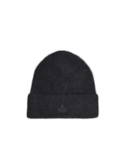 Isabel Marant Logo-patch Knitted Beanie Hat In Black