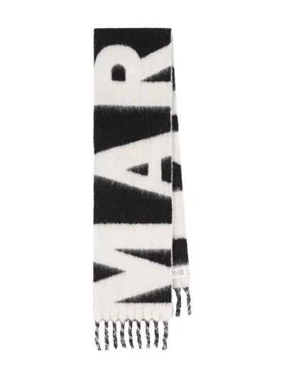 Isabel Marant Logo-intarsia Fringed Scarf In Black