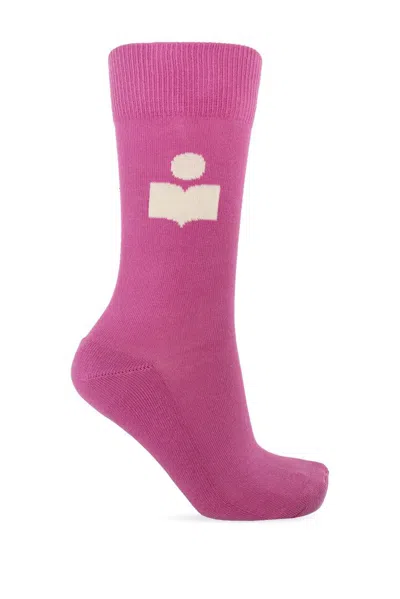 Isabel Marant Logo Intarsia Knitted Socks In Pink