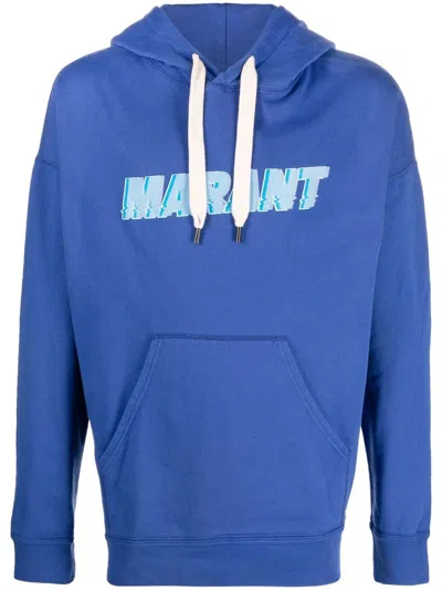 Isabel Marant Cotton Miley Hoodie With Printed Logo In Blue