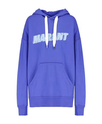 Isabel Marant Cotton Miley Hoodie With Printed Logo In Blue