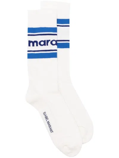 Isabel Marant Logo-print Knitted Socks In Blue
