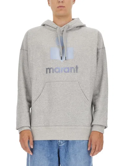 Isabel Marant Logo Printed Drawstring Hoodie In Grey
