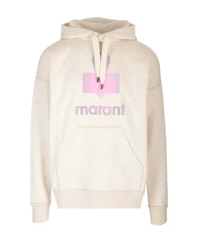 Isabel Marant Logo Printed Drawstring Hoodie In White