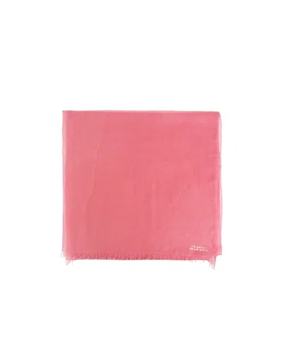 Isabel Marant Logo Printed Fringed Scarf In Pink