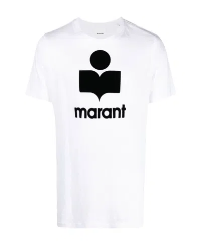 Isabel Marant Linen Crew Neck T-shirt With Bold Graphic Logo In White
