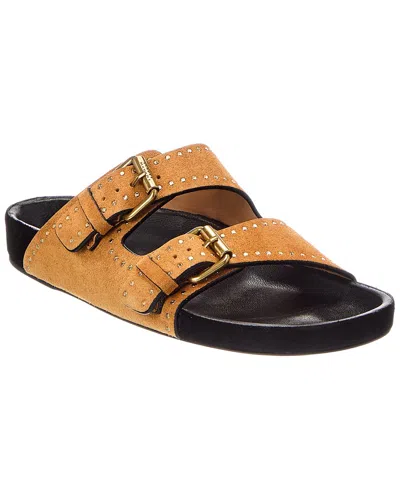 Isabel Marant Logo Suede Flat Sandal In Brown