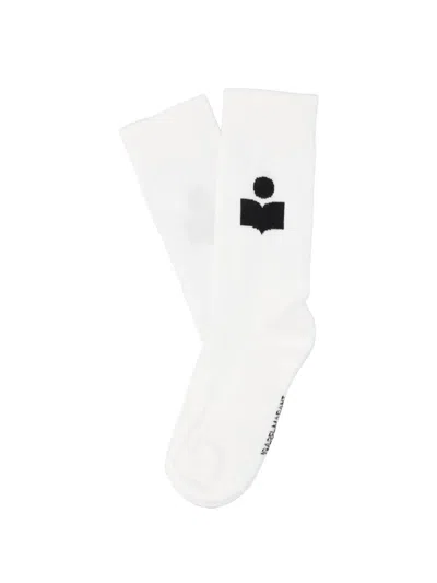 Isabel Marant Logo-embroidered Ribbed-trim Socks In White
