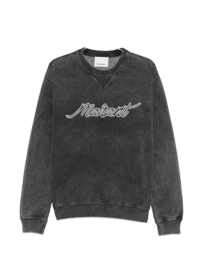 Isabel Marant Cotton Blend Logo-embroidered Crew-neck Sweatshirt In Gray