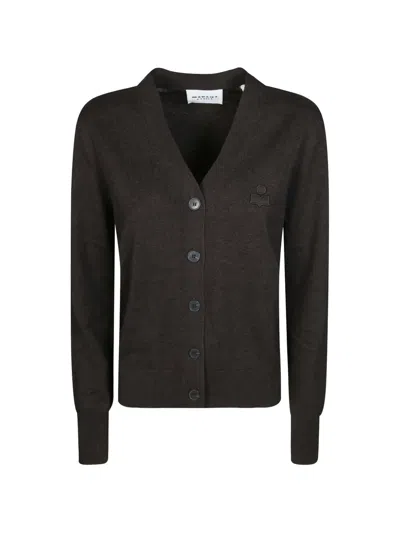 Isabel Marant Karinagz Chocolate Brown V-neck Knit Cardigan In Gray