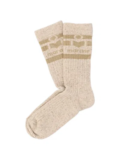 Isabel Marant Logo-intarsia Ribbed-knit Socks In Neutral