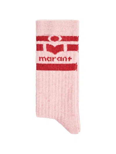 Isabel Marant Logo-intarsia Ribbed-knit Socks In Pink