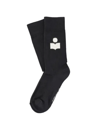 Isabel Marant Logo-intarsia Ribbed-trim Socks In Black