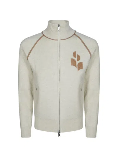 Isabel Marant Logo-intarsia Zip-up Cardigan In Neutral