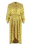 Isabel Marant Yellow Printed Dress With Buttoned Cuffs And Elasticated Waistband