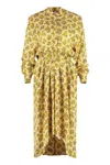 Isabel Marant Yellow Printed Dress With Buttoned Cuffs And Elasticated Waistband In Yellow