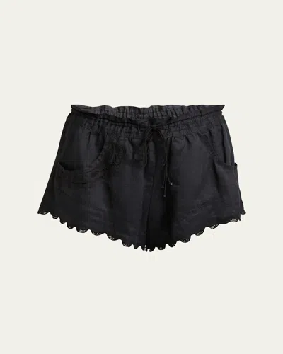 ISABEL MARANT LOLA LADDER STITCH SCALLOP DRAWSTRING SHORTS