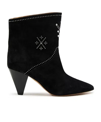 Isabel Marant Loline Suede Ankle Boots With Micro Studs In Black