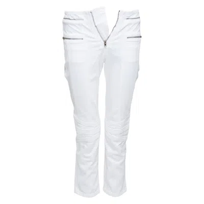 Pre-owned Isabel Marant Loma White Denim Silver Zip Panelled Biker Jeans Fr34 Xs