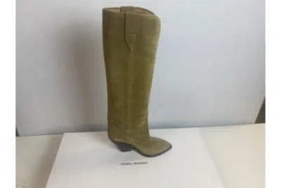 Pre-owned Isabel Marant Lomero Suede Knee-high Western Boots, Size 37, With Box, Bag In Beige
