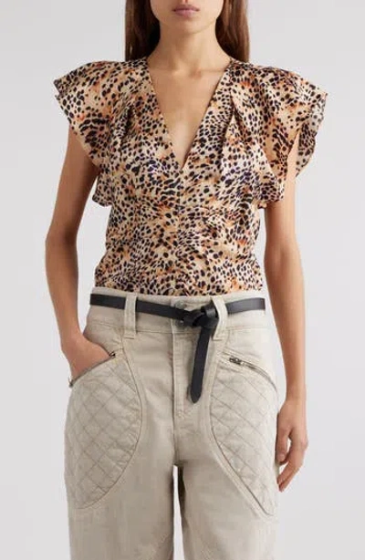 Isabel Marant Lonea Ruched Short-sleeve Top In Animal Print