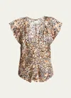Isabel Marant Lonea Ruched Short-sleeve Top In Natural