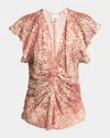 Isabel Marant Printed Burnout Velvet Lonea Top In Light Redecru