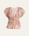 Isabel Marant Printed Burnout Velvet Lonea Top In Light Redecru