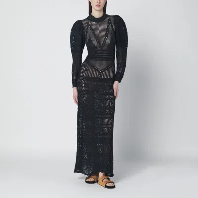 Isabel Marant Long Openwork Dress Puff Sleeves In Black