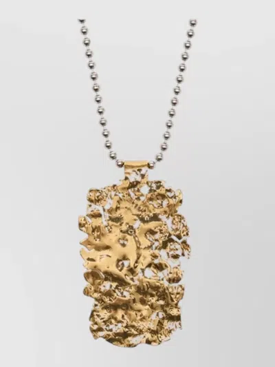 Isabel Marant Long Brass Necklace Textured Pendant Chain In Gold