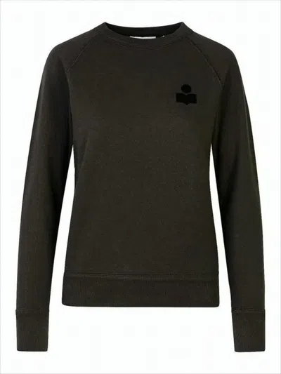 Isabel Marant Long-sleeve Black Sweatshirt With Crew Neckline In Green