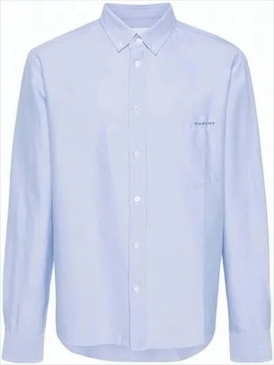 Isabel Marant Long Sleeve Blue Cotton Button-up Shirt In Brown