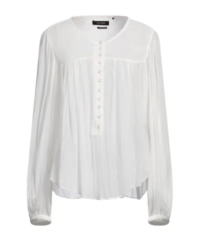 Isabel Marant Long Sleeve Crew Neck Blouse In White