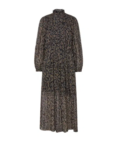 Isabel Marant High-neck Floral-print Midi Dress In Black