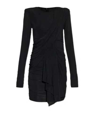 Isabel Marant Draped Shoulder-padded Dress In Black