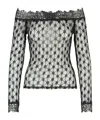 Isabel Marant Sheer Lace Off-shoulder Knit Sweater In Black