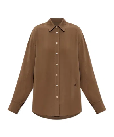 Isabel Marant Fabriza Logo-embroidered Long-sleeved Shirt In Brown