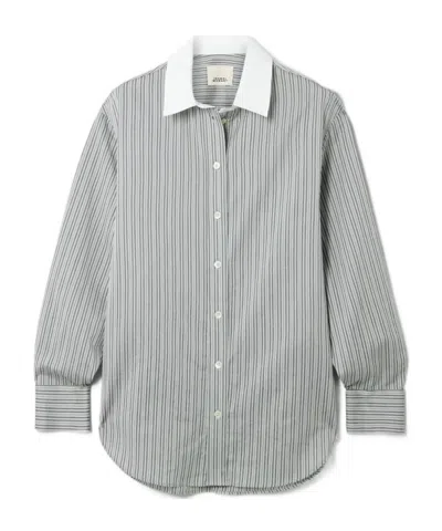Isabel Marant Fabrilane Striped Cotton And Silk-blend Twill Shirt In Gray