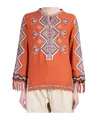 Isabel Marant Silk Blouse Embroidered Geometric Pattern In Orange