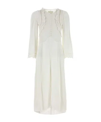 Isabel Marant Midi Dress With Long Sleeves And Lace Trim In Neutral