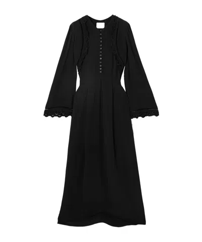 Isabel Marant Faustina Broderie Anglaise And Pointelle-trimmed Poplin Midi Dress In Black