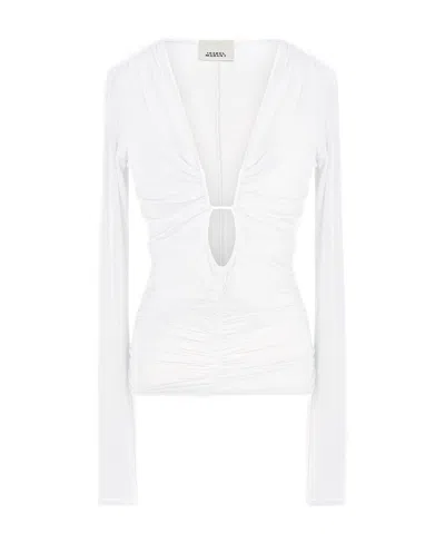 Isabel Marant Long-sleeved Pleated Detail Blouse In White