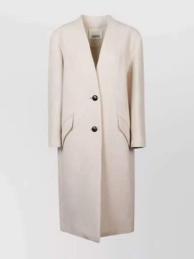 Isabel Marant Long Wool Coat Flap Pockets In Neutral