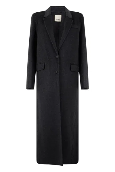 Isabel Marant Long Wool-cashmere Open-front Jacket In Black